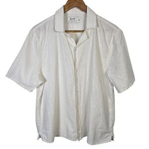 Hollister Linen Blend Collection White Short Sleeve Button Up Shirt Mens Medium